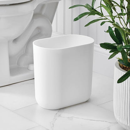 iDesign Small Slim Plastic Bathroom Trash Can, Garbage Can for Bedroom, Office, Desk, Dorm, White