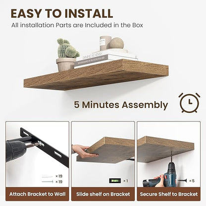 48 Inch Floating Shelves, 12 Inch Deep Floating Shelves for Wall, Floating Shelf with Invisible Brackets, Deep Wall Shelves for Bathroom, Bedroom, Living Room, 1 Pack, Brown