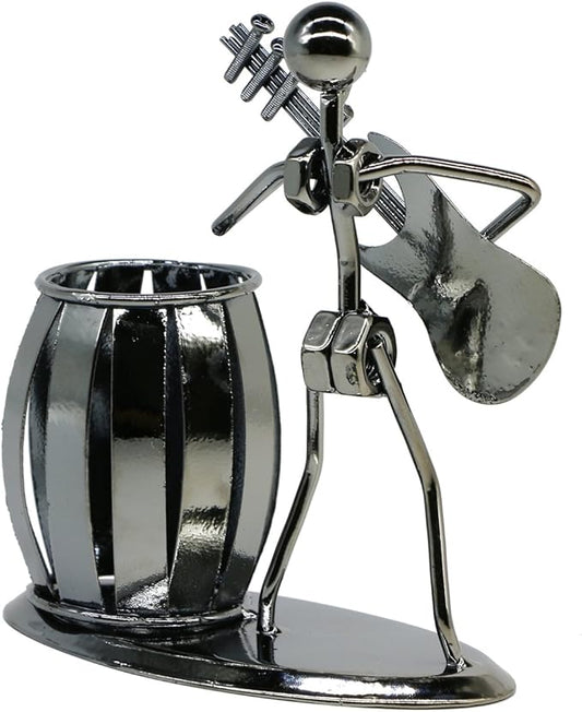 Pen Holder for Desk, Guitar Style Pencil Holder for Men Gifts, Cute Metal Pen Cup for Office Decor Desktop Organizer Desk Accessories