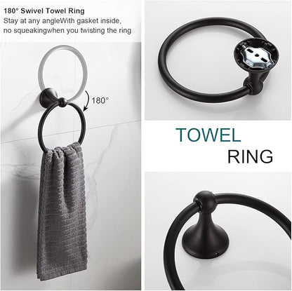 BGL Bathroom Accessory Set, Matte Black Adjustable Expandable Towel Bar 4-Piece Bathroom Hardware Set Wall Mounted Robe Hook Toilet Paper Holder Towel Ring Towel Bar