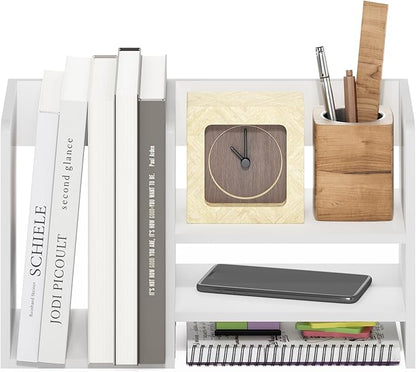 Furinno HERMITE Desk Organizers and Accessories with File Holder, Office Organization, Desk Top Book Shelf, for Office Supplies, Desk Accessories, White