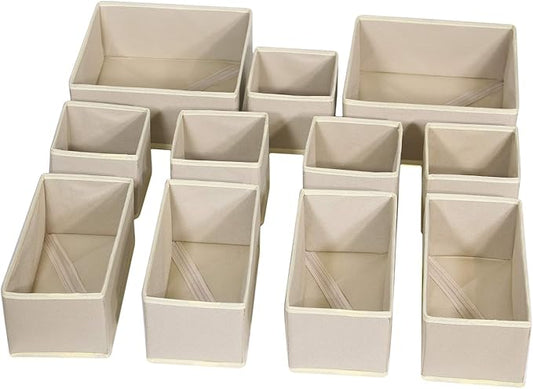 DIOMMELL 11 Pack Foldable Cloth Storage Box Closet Dresser Drawer Organizer Fabric Baskets Bins Containers Divider for Clothes Underwear Bras Socks Lingerie Clothing,Beige 245