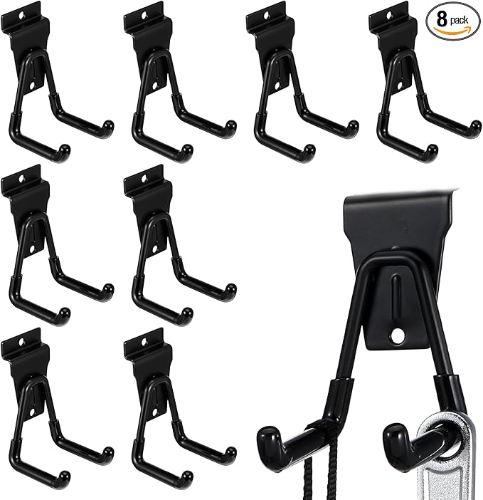 8 Pcs Slatwall Hooks, Heavy Duty Slat Wall Hangers Accessories for Garage and Retail Storage Organizers
