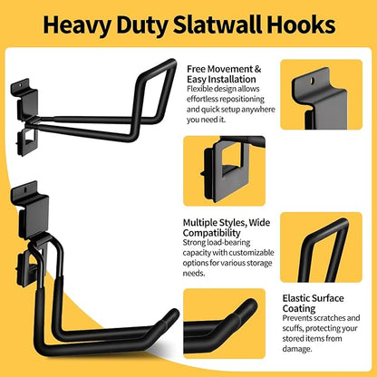Slatwall Hooks 25 Pack, Heavy-Duty Metal Garage Slat Wall Hook Kit (10 Types), Rust-Resistant Storage Hooks for Tools, Ladders, Bikes & Garden Equipment, Fits Standard Slatwall Panels