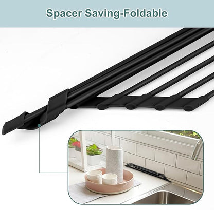 MERRYBOX Triangle Roll Up Dish Drying Rack Over The Sink, 2025 Anti-Rust Sink Drying Rack with Full Silicone Wrapped- Anti-Slip, Space Saving, Durable Organizer for Kitchen