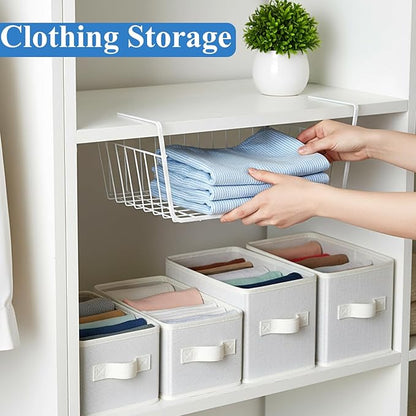 6 Pack Under Shelf Basket, Slide in Wire Hanging Storage Baskets, Slides Under Wire Shelves, Undershelf Hanging Storage Bin Basket for Kitchen, Pantry, Counter, Desk Bookshelf (Black)