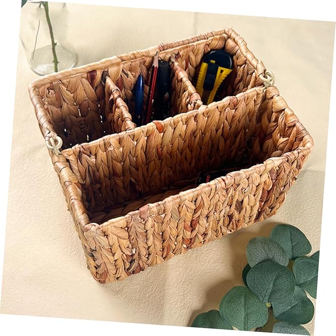 Divided Cutlery Holder Utensil Organizer Basket for Kitchen and Bathroom Storage with Handle for Spoons and Forks Practical Woven Design