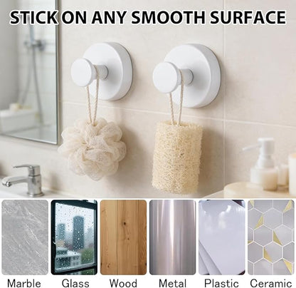 HESUSLA Suction Cup Hooks for Wreaths on Glass,2025 New Model No-Drill Suction Cup Hooks,Wreath Hangers for Front Doors,Metal Towel Hooks for Showers Bathrooms Mirrors(2 Pack,White)