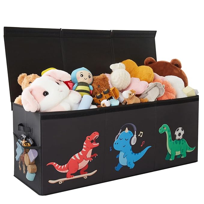 Extra Large Toy Box,150L Sturdy Dinosaur Collapsible Storage with Lid,40"x14"x16" Kids Storage Organizer,Chest Bin Baskets for Boys Girls,for Nursery,Bedroom,Playroom,Living Room,Toybox(Black)