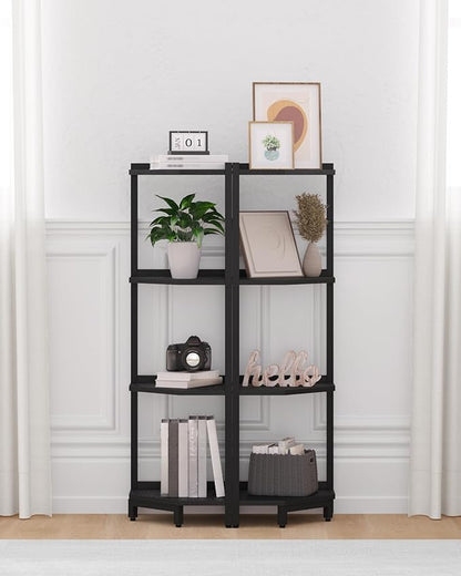 Corner Shelf Stand, Corner Bookshelf, Storage Standing Shelf Unit with Metal Frame, Plant Stand, Corner Bookcase for Living Room, Home Office, Bedroom, 4-Tier Black CS05806B