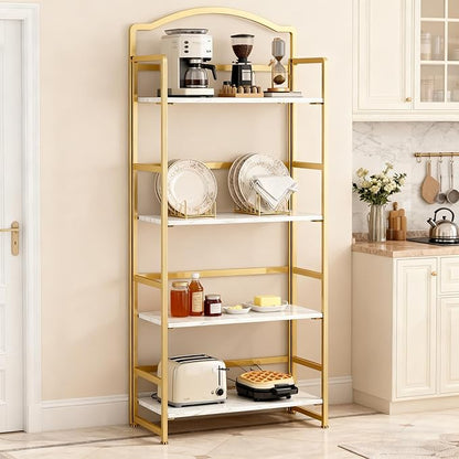 JSB No Assembly Folding Bookshelf, 4 Tier Book Shelf for Storage, Vintage Wood Foldable Bookcase for Living Room, Bedroom, Office Organization Shelves
