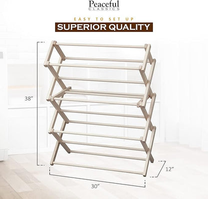 Peaceful Classics Wooden Laundry Rack - Amish Handmade Wooden Clothes Drying Rack - Foldable Drying Rack for Towel, Blanket, Linen Household Essentials - for Indoor Or Outdoor Use (38" x 30" x 13")