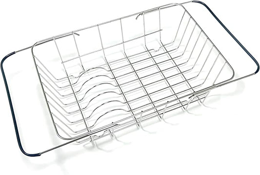 YENXIKU Over The Sink Dish Drainer Drying Rack - Expandable Stainless Steel in Sink Dish Drying Rack, High-Capacity, Rustproof, Easy Install, with Utensil Holder - Dish Racks for Kitchen Counter