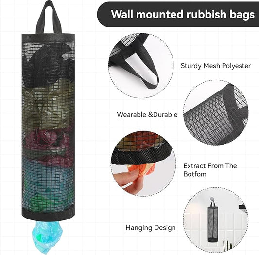 Mozeat Lens 2Pack Plastic Bag Holder, Grocery Bag Holder for Plastic Bags Mesh Hanging Storage Dispenser Trash Bag Organizer Shopping Bag Holder for Plastic Bags