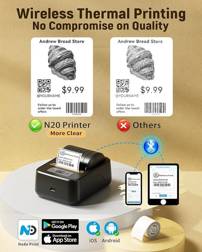 NADAllN Label Maker Machine with Tape, Bluetooth Thermal Label Printer for Small Business, Address, Barcode, Logo, Clothing, Label Makers for Office Home School