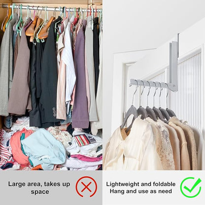 YAZYBHA 2 Pack Over The Door Hooks Hanger for Clothes, Foldable Over The Door Drying Rack for Laundry, Overdoor Hanger Hook with 6 Groves for Towel, Coat, White