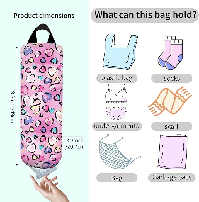 Plastic Bag Holder, Wall Mount Grocery Bag Organizer, Funny Hanging Trash Storage Dispenser for Home Kitchen Cute Colorful Leopard