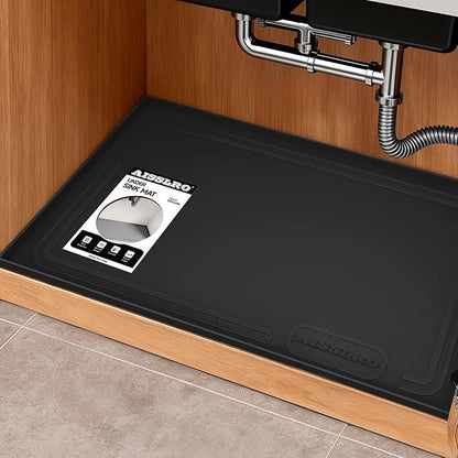 Aisslro Under Sink Mat 34" X 22", Waterproof Silicone Under Sink Mats for Kitchen, Anti-Leak Shelf Liner & Cabinet Protector with Raised Edge, [BPA Free] Bathroom Tray Home Organizer, Black