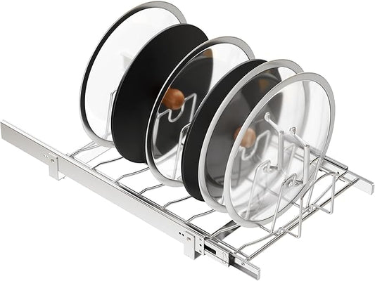 STORKING Slide Out Pot Lid Organizer Under Cabinet, Wire Dividers Kitchen Pull Out Pot Lid Storage Rack Holder, Full-Extension Rail 15" W*22" D