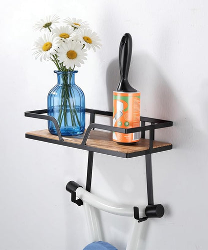 Over The Door & Wall Mount Ironing Board Hanger Wooden & Metal Laundry Room Organizer for Iron Steamer Pressing Accessories, Fits T-Leg Ironing Boards