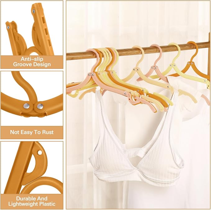12 Pcs Travel Hangers Cruise Ship Essentials Foldable Portable Plastic Vacation Hangers Non Slip Clothes Drying Rack Travel Accessories for Dormitory School Hotel Laundry (Bright Color)
