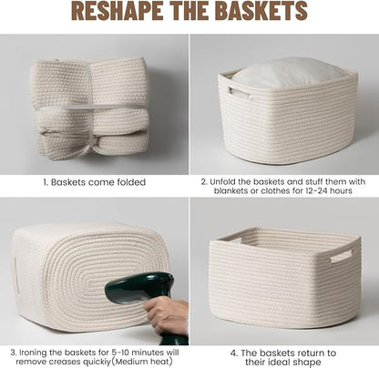 5 Pack White Woven Storage Baskets for Shelves, Decorative Basket Organizer Storage Bins for Toys, Books, Clothes, Closet, Nursery, Bathroom – Cotton Rope Shelf Baskets for Organizing and Decor