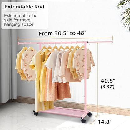 MISSLO Small Garment Racks for Hanging Clothes Rack Mini Kids Clothing Rack Rolling Dress up Storage for Toddler, Baby, Little Girl, Children, Adult(Pink)