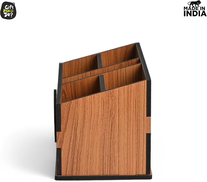 GKD Remote Stand with 5 Sections | Wooden Remote Holder for Living Room, TV and AC | Stationary Organizer | 5 in 1 | Ideal for Home and Office, New Year Gift (Brown Rajasthan)