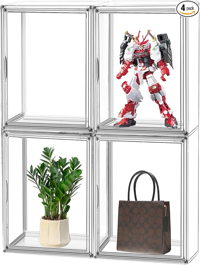 EZJOB 4Pack X-Large Purse Organizer for Closet Clear Acrylic Display Case for Handbag Organizer, Purse Storage Box with Magnetic Door, Dustproof Storage Bins for Collectibles, Size 14