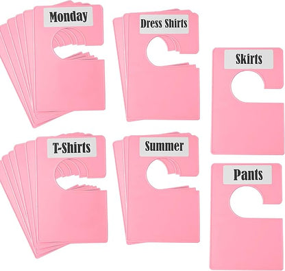 20 Pack White Clothing Rack Size Dividers Plus 45 Labels (1 Inch) and 18 Large Blank Labels, Large Rectangular Clothing Closet Dividers (Pink)