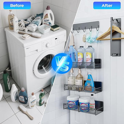 STON ELDER 5 Pack Magnetic Shelves for Washing Machine, Magnetic Spice Racks for Refrigerator, Laundry Organizer with Hooks, Hanger Organizer Stacker, Magnetic Hanger Holder, Utility Room, Kitchen