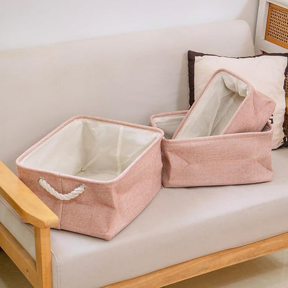 Storage Baskets for Shelves Closet Organizer Bins Clothes Storage Bins with Metal Frame Large Baskets for Organizing and Storage with Handles Collapsible Pink 3-Pack