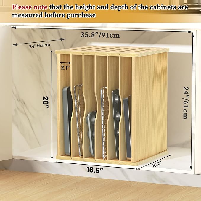 sandpaint 7 Tier Large Size Wooden Tray Dividers for Cabinet, Kitchen Cabinet Tray Divider for Pans, Storing pans, Baking trays, Cutting Board