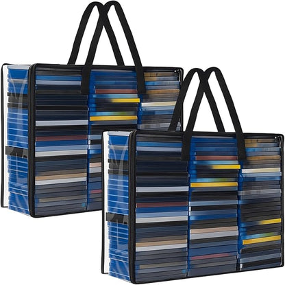 Buryeah 2 Packs Extra Large DVD Storage Bags, Storage Case Holder Organizer Holds up to 360 DVDs Clear Plastic Bags Video with Carrying Handles and Zipper, Media Organizer for Movie VHS(Clear)