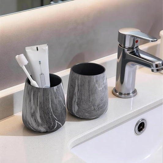 Marble Grey Toothbrush Holder for Bathroom - Ceramic Tooth Brushing Holders, Toothbrush Cup, Toothpaste Organizer for Bathroom Countertop, Makeup Brush Holder, Pen Holder for Home Desktop Storage