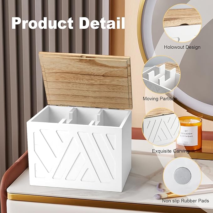 Tampon Holder for Bathroom, Feminine Product Organizer, Pad Organize Case with Lid, Shark Week Wooden Tampon Storage Decor, Lady Girl Stuff Box for Toilet Bathroom Accessories- White