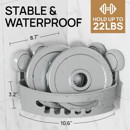 LEVERLOC Corner Shower Caddy Suction Cup, shower shelves suction cup, 2 Pack Basket Powerful Bathroom, Waterproof & Oil-proof Organizer for Kitchen, No-Drilling Removable (Grey)