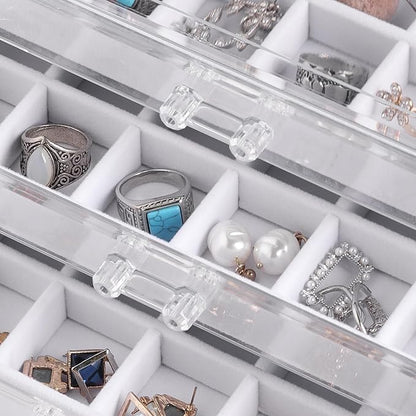 Frebeauty Acrylic Jewelry Organizer Earring Organizer Box with 5 Drawers Earring Holder Organizer with Velvet Trays Clear Jewelry Box for Women Earring Display for Rings Studs(White)