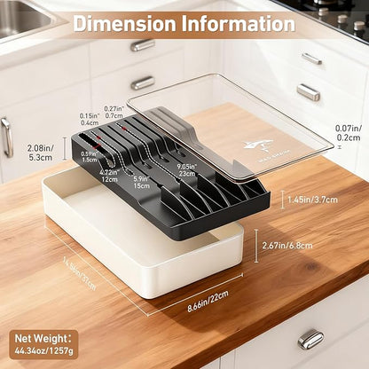MAD SHARK 2-in-1 Detachable Knife Block & Silverware Organizer, Drawer Knife Holder for 10 Knives, BPA-Free, Blade-Safe Slots, Save Counter Space, Kitchen Drawer or Counter Storage, No Knives