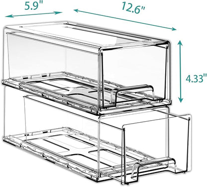 Sgoostood Pull Out Drawer Medicine Box for Safe Medication Storage, Large Refrigerator Storage Bin for Kitchen Food Safe, Tablet Box for Kids Home/Office Organize Ointments,2 Pack - Clear（ Medium）