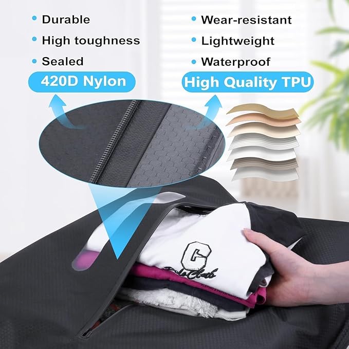 2026 Airless Vacuum Kit Travel with See-Through Window & 5KPa Pump Space Saver Vacuum Seal Bags for Clothing Travel IP67 Reusable Packing Organizers for Luggage, Backpack, Suitcase Black 2PC+Pump