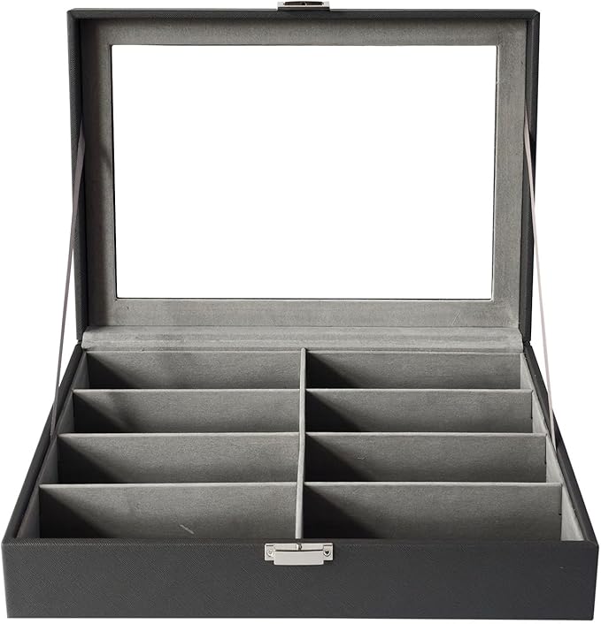 UnionPlus 8-Slots Sunglasses Case Organizer, Eyeglass Glasses Display Holder Collector, Multiple Sunglasses Storage Case, Taiga Dark Grey