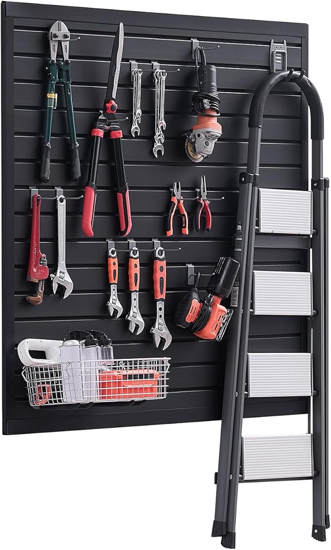 VEVOR Slat Wall Paneling, 4 x 4 ft, PVC Garage Slatwall with Modular Design, Black Slat Wall Easy-to-Install Adjustable Slatwall Panel with Coupling Structure & DIY Cutting, Fits for Storage & Display
