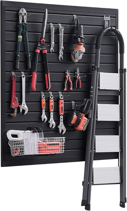 VEVOR Slat Wall Paneling, 4 x 4 ft, PVC Garage Slatwall with Modular Design, Black Slat Wall Easy-to-Install Adjustable Slatwall Panel with Coupling Structure & DIY Cutting, Fits for Storage & Display