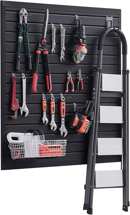 VEVOR Slat Wall Paneling, 4 x 4 ft, PVC Garage Slatwall with Modular Design, Black Slat Wall Easy-to-Install Adjustable Slatwall Panel with Coupling Structure & DIY Cutting, Fits for Storage & Display