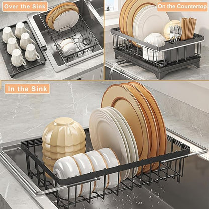 SOVGIZF Dish Drying Rack with Detachable Drainboard – Expandable Over Sink Dish Rack, Dish Dryer Rack for Inside Sink,Countertop Dish Drainer with Utensil Holder