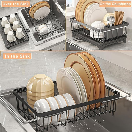 SOVGIZF Dish Drying Rack with Detachable Drainboard – Expandable Over Sink Dish Rack, Dish Dryer Rack for Inside Sink,Countertop Dish Drainer with Utensil Holder
