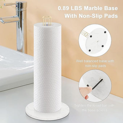 NearMoon Paper Towel Holder Countertop, Sturdy Kitchen Paper Towel Stand Dispenser-All Metal, Standard or Jumbo-Sized for Kitchen Countertop,Farmhouse, Living Room (Marble Base, Gold)