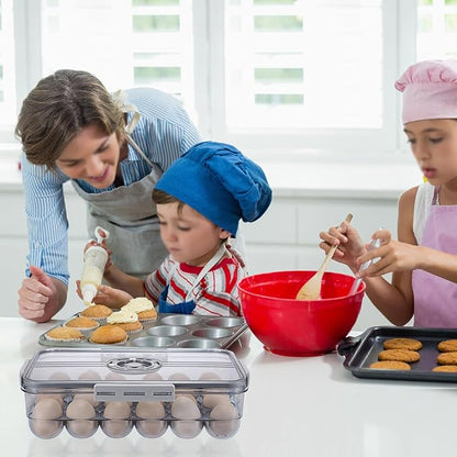BSTKEY Egg Holder for Refrigerator, Egg Container with Time Scale, Egg Holder with Lid for Kitchen Storage, Stackable Tray for 24 Eggs