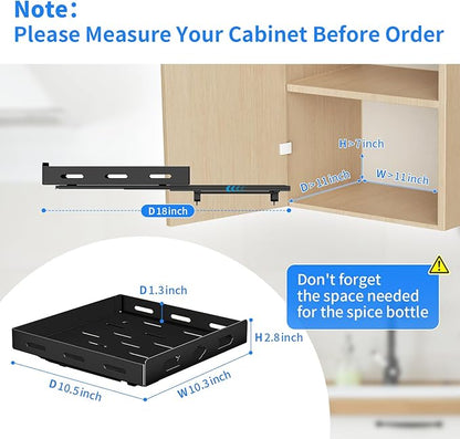 Pull Out Spice Rack Organizer for Cabinet, Heavy Duty Spice Organizer, Vertical Spice Rack Organizer for Kitchen, Cabinet, Pantry (10.5''Wx10.5''Dx2.8''H, Metal Black)